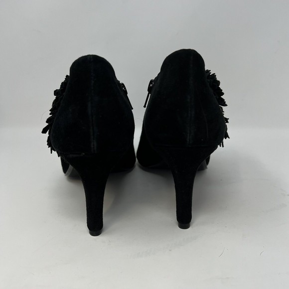 Alex Marie Ankle Bootie Black Suede Leather Side Zip Flower Accent Women's 10 - Picture 3 of 6